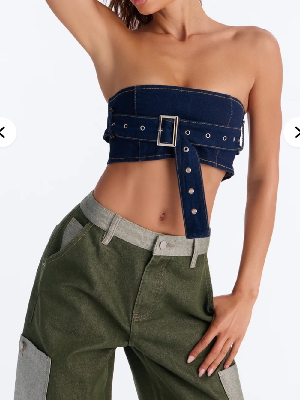 Main Character Always Belted Strapless Denim Top - Dark Wash